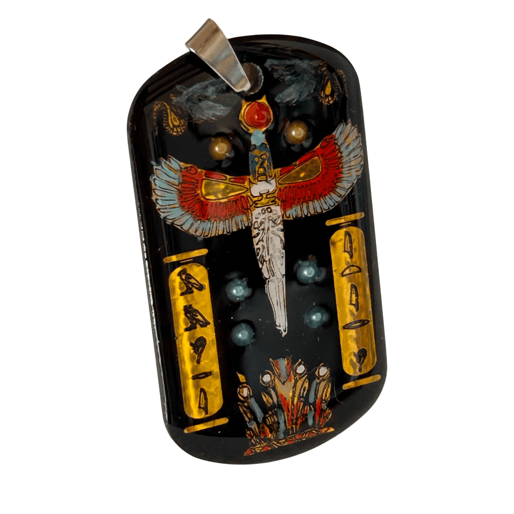 Pendente egizio dea Maat con cartigli geroglifici - talismano di equilibrio e protezione rjthw8-is