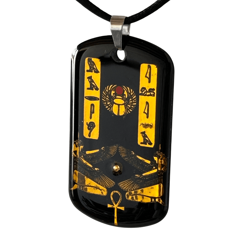 Pendente egizio Scarabeo e Falchi di Horus con cartigli geroglifici - Talismano di Protezione rjthw8-is