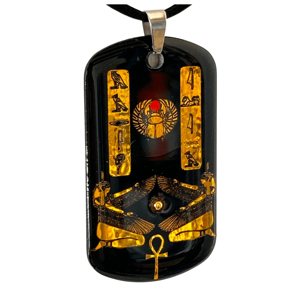 Pendente egizio Scarabeo e Falchi di Horus con cartigli geroglifici - Talismano di Protezione rjthw8-is